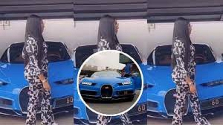Despite’s beautiful wife shows class as she poses infront of her husband’s $3M Bugatti – Video