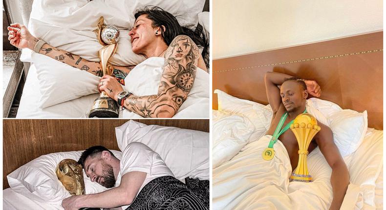 After winning the World Cup, Jenni Hermoso of Spain recreated the famous sleeping pictures of Mane and Messi.
